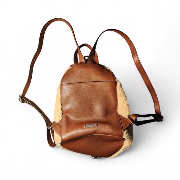 Rebecca Minkoff Cream and Brown Shearling Julien Backpack - Picture 2 of 4